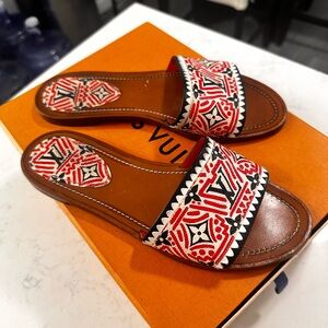 Louis Vuitton Red and Black Patterned Women's Sandals